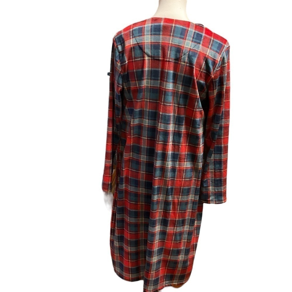 Secret Treasures Women’s Traditional Long Sleeve Scoop Neck Velour Plaid Gown - Picture 2 of 7